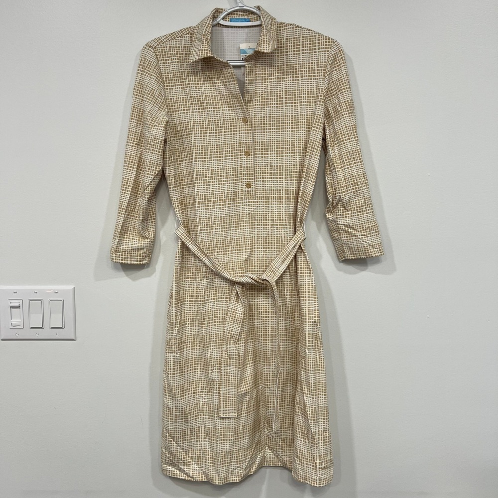 J Mclaughlin Calla Dress XS NWT $248 Catalina Knee Length Belt Collar Tan Matrix